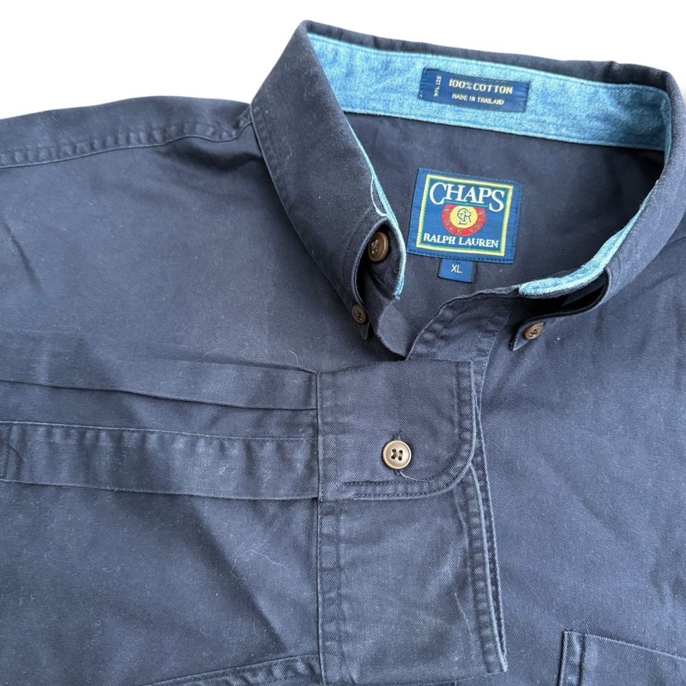 Chaps Ralph‎ Lauren Mens Navy Blue Button Down Shirt XL Embroidered Crest Cotton